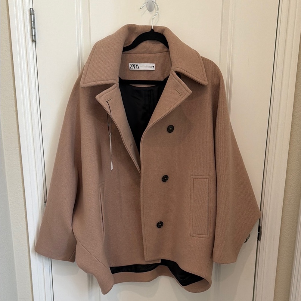 Zara Camel Double-Breasted Coat - image 1